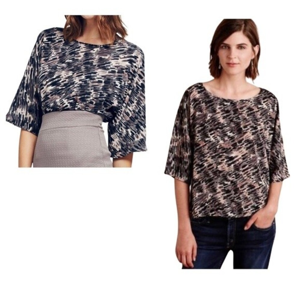 Anthro Paper Crown black gray and blush abstract print top size medium
